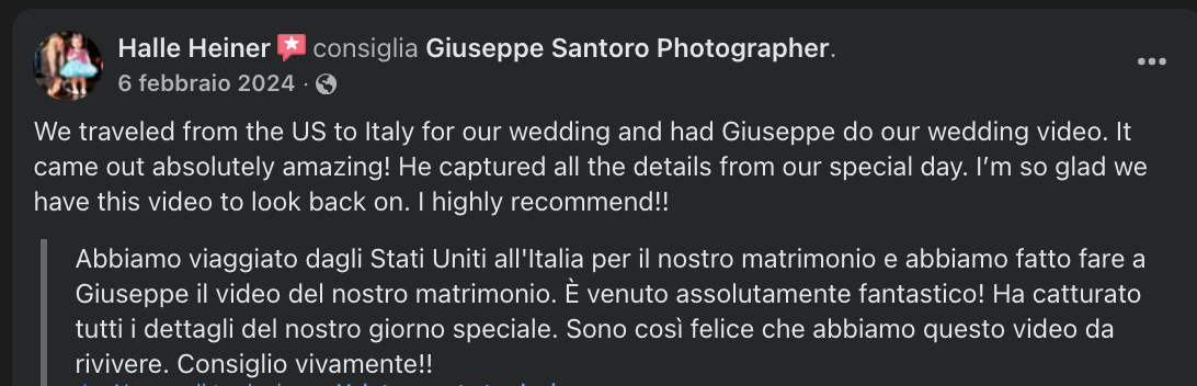 Giuseppe Santoro Wedding recensioni